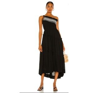 Shona Joy Leda One Shoulder Tiered Midi Dress Black